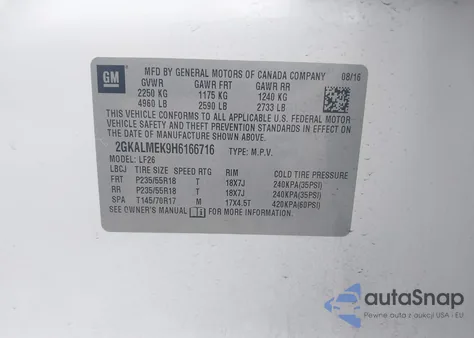 2017 GMC Terrain Sle-1 from USA, damaged, VIN 2GKALMEK9H6166716